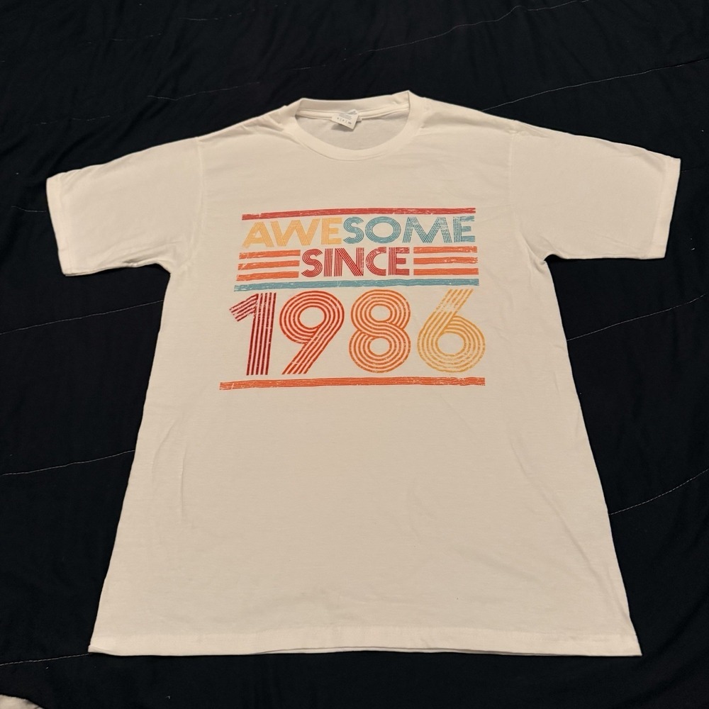 Port & Company Awesome Since 1986 Retro Graphic T-Shirt Mens Small White